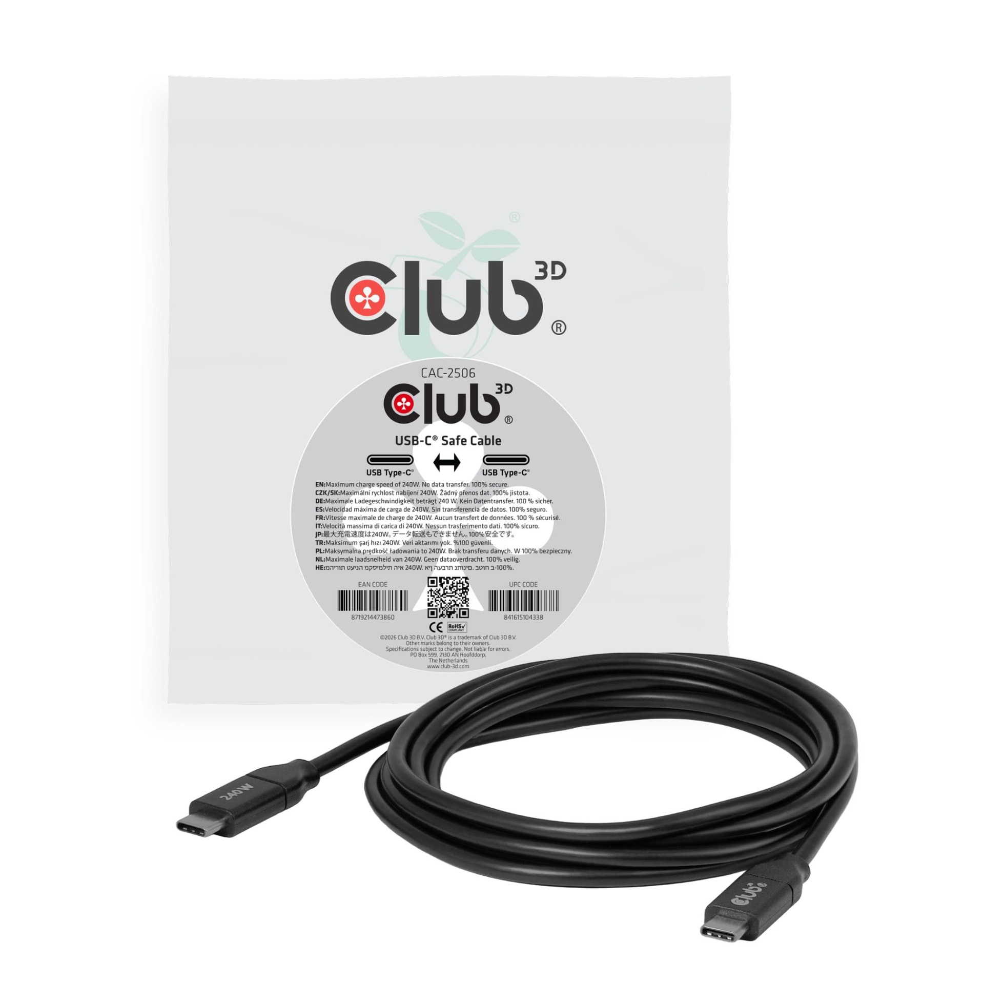 CLUB3D USB-C 2M Cable 240W Power-Only – Best Deal