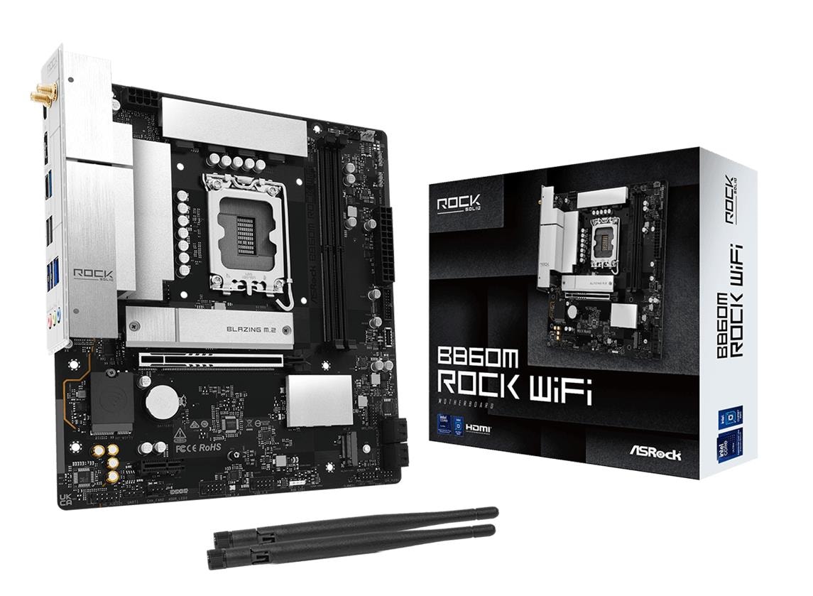 Emaplaat ASRock B860M Rock WiFi, LGA 1851, Micro-ATX, Wi-Fi 6E
