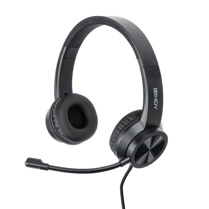Lindy 20439 USB-C office headset with USB-A adapter, black