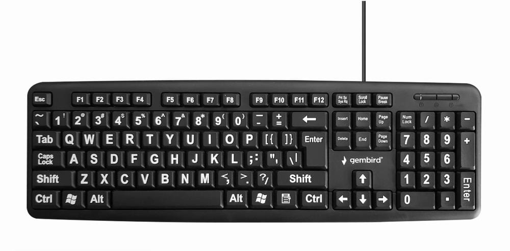 Klaviatuur Gembird KB-US-103, suurte tähtedega, juhtmega, US, must