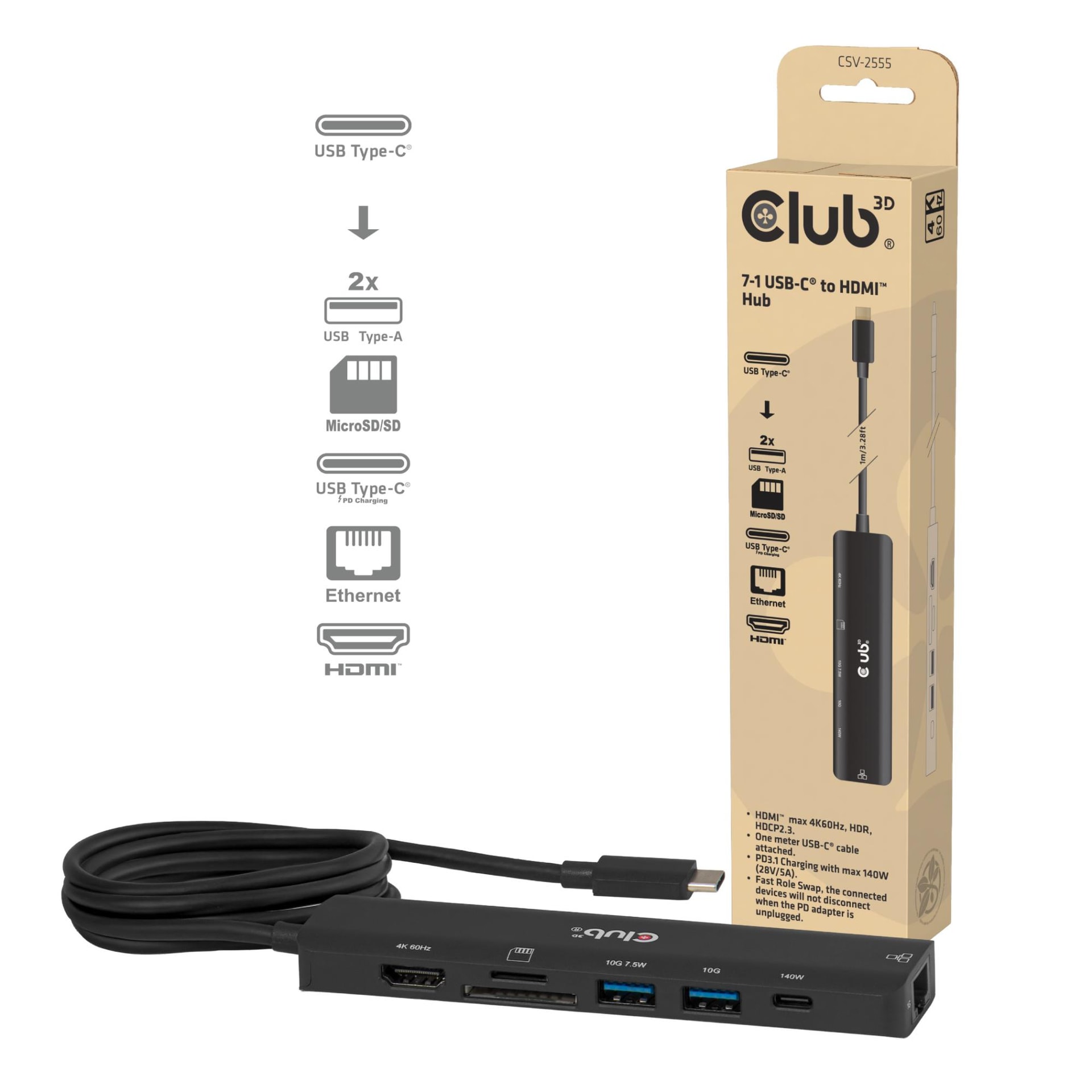 CLUB3D I/O HUB 7IN1 USB-C HDMI 140W купить недорого