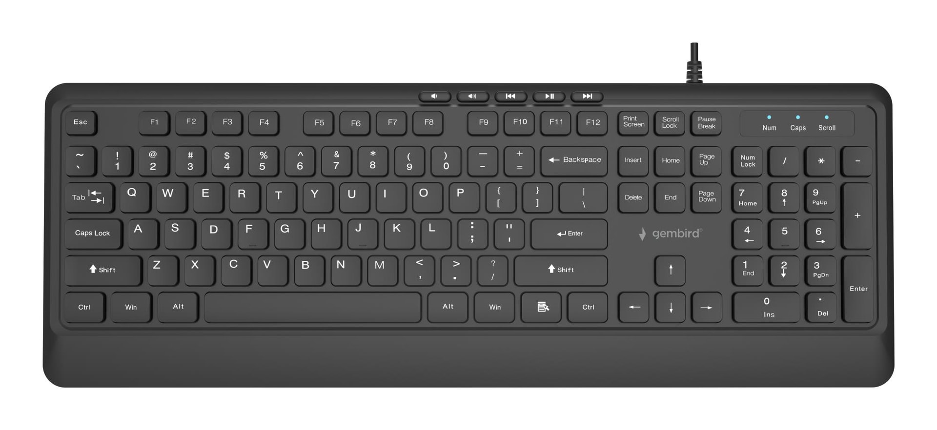 Gembird KB-MCH-05 multimedia keyboard, USB-A and USB-C plug, US, black