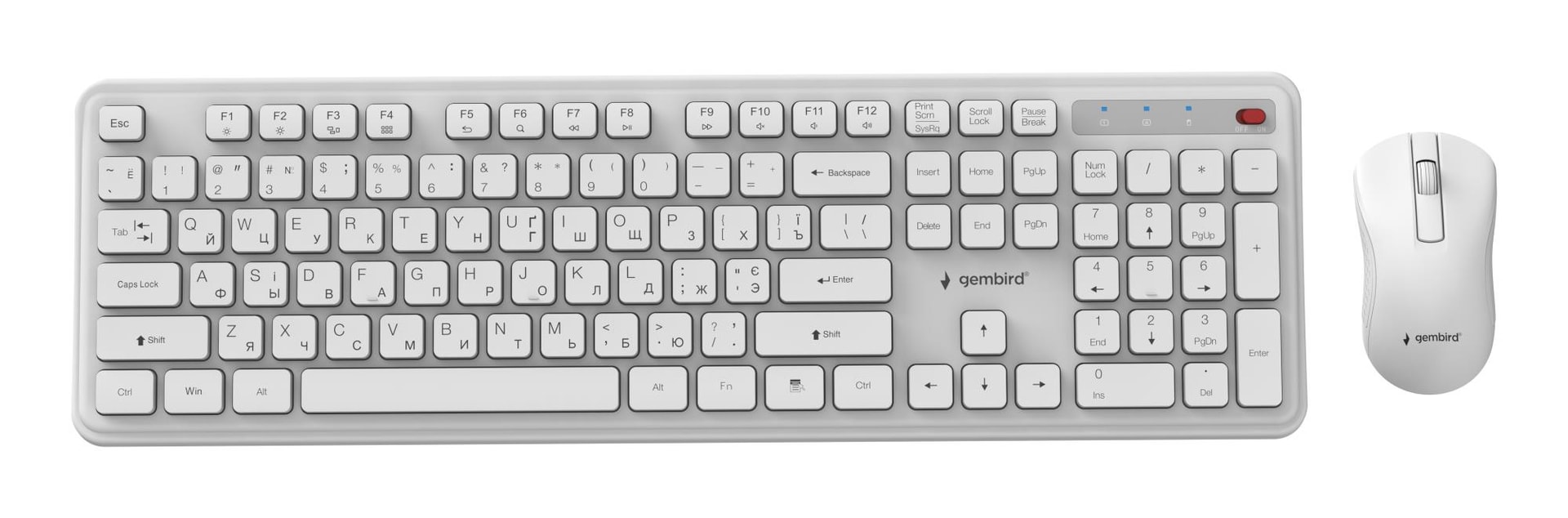 Gembird wireless keyboard and mouse set Cyrillic white