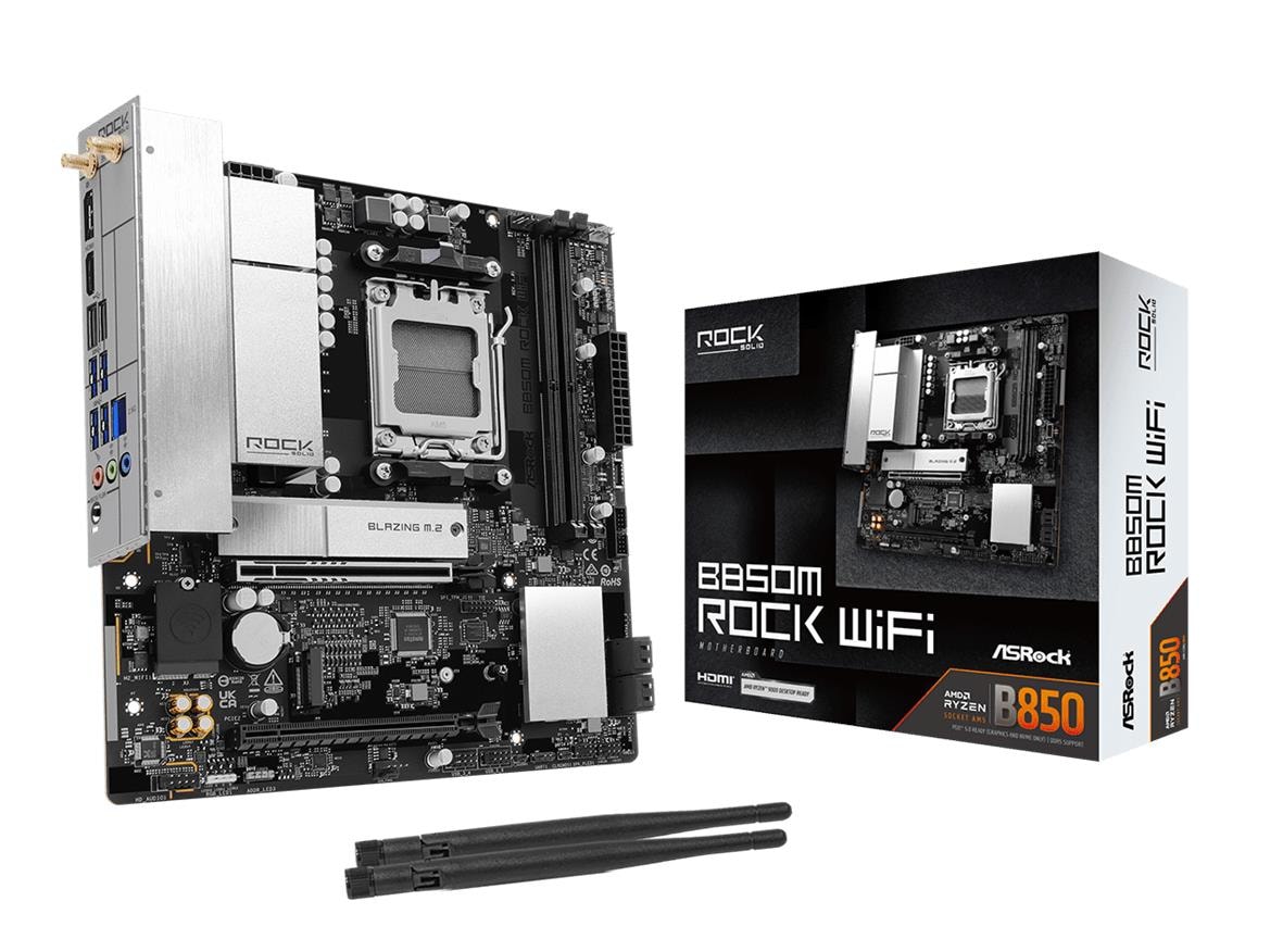 Emaplaat ASRock B850M Rock WiFi, AM5, Micro-ATX, Wi-Fi 6E
