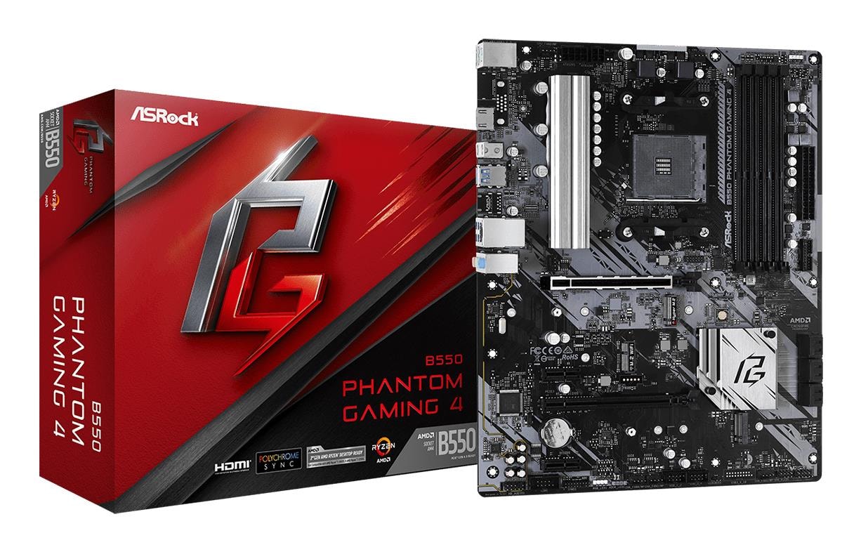 ASRock B550 Phantom Gaming 4 motherboard, AM4, ATX, DDR4