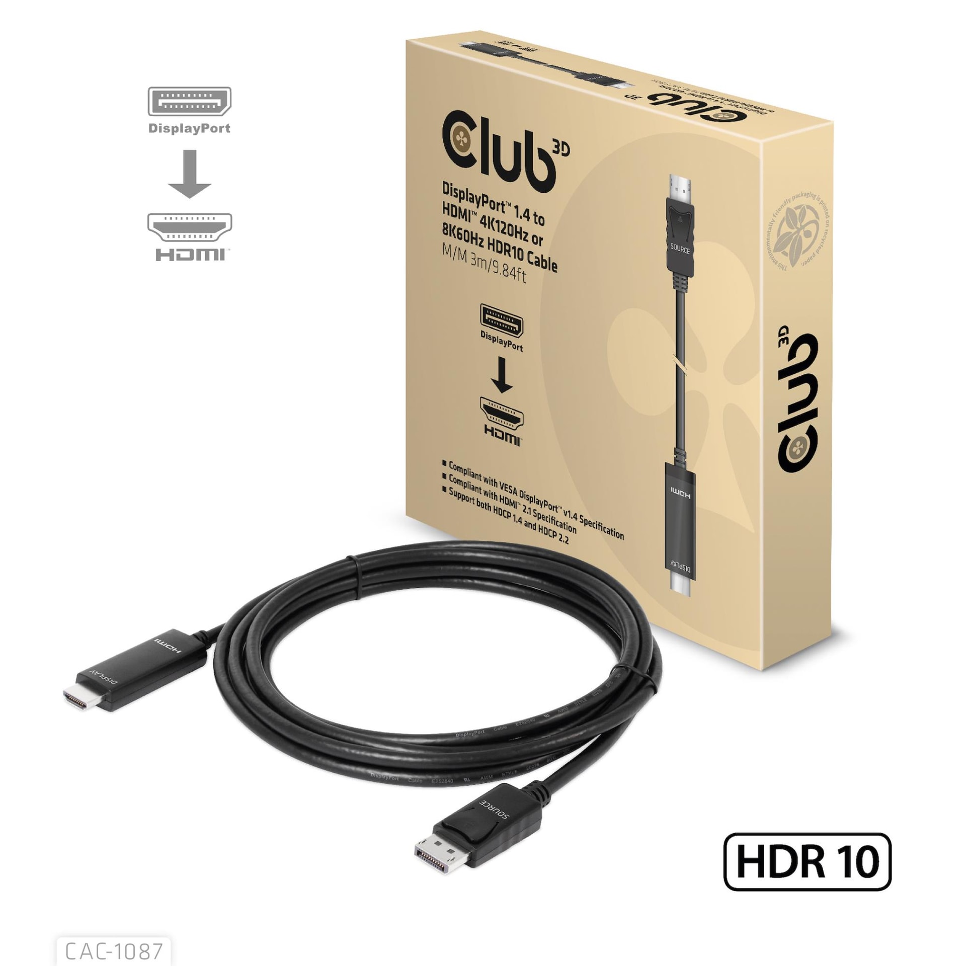 CLUB3D CAC-1087 DisplayPort HDMI 3m adapter – 8K video