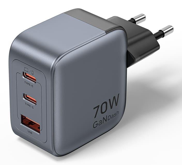 Vention 70W 3-Port Wall Charger Grey – Fast Multi-Device Charging