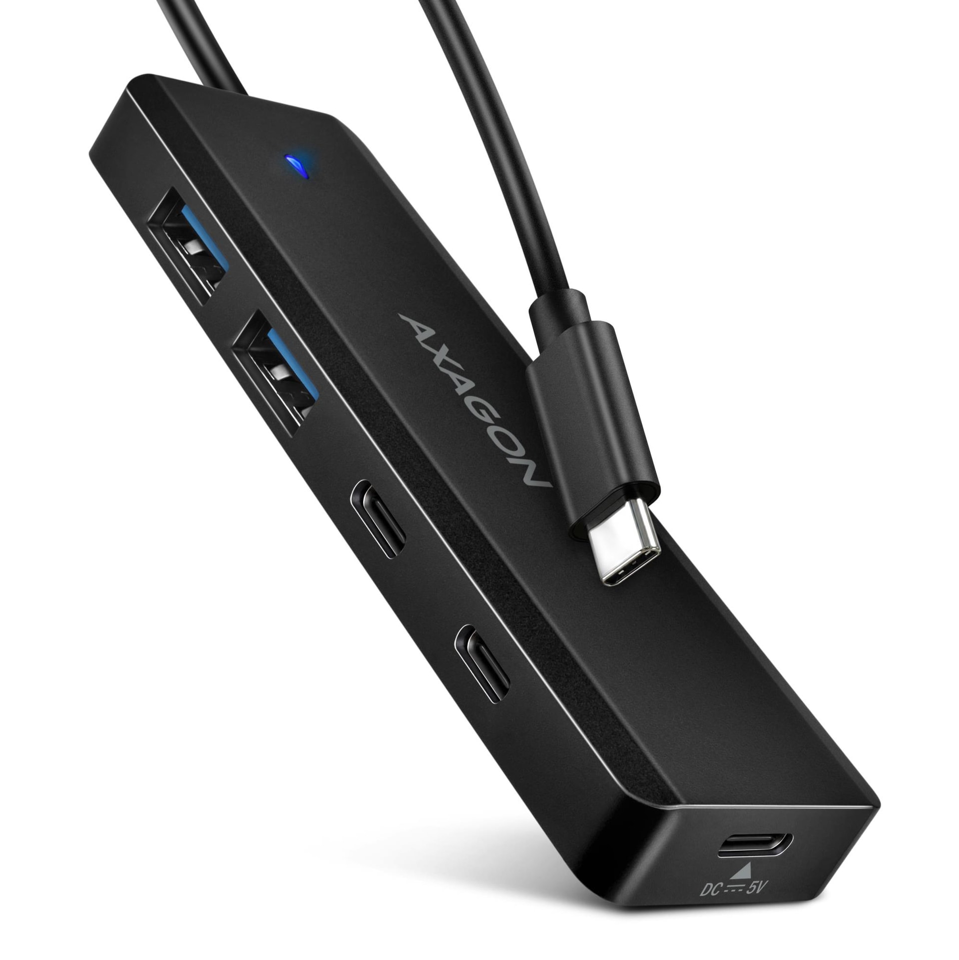 USB-C хаб AXAGON HUE-C2C TRAVEL, 2 × USB-A + 2 × USB-C, кабель 19 см