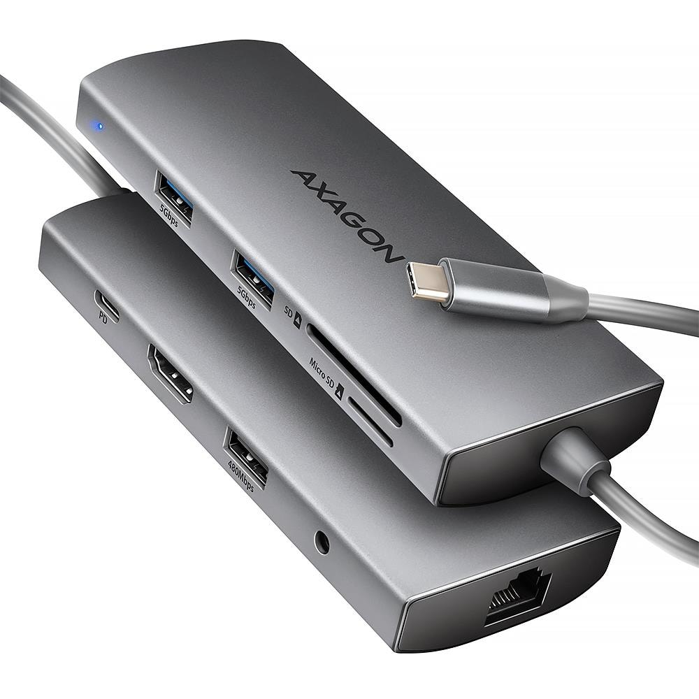AXAGON I/O HUB USB-C 9IN1 hall – soodne dokk