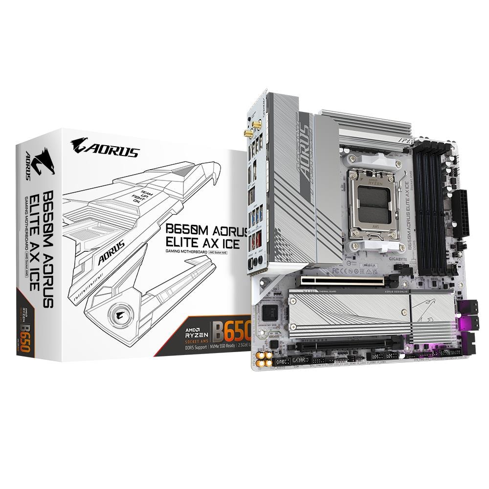 Gigabyte B650M Aorus Elite AX Ice motherboard, AM5, Micro-ATX, Wi-Fi 6E