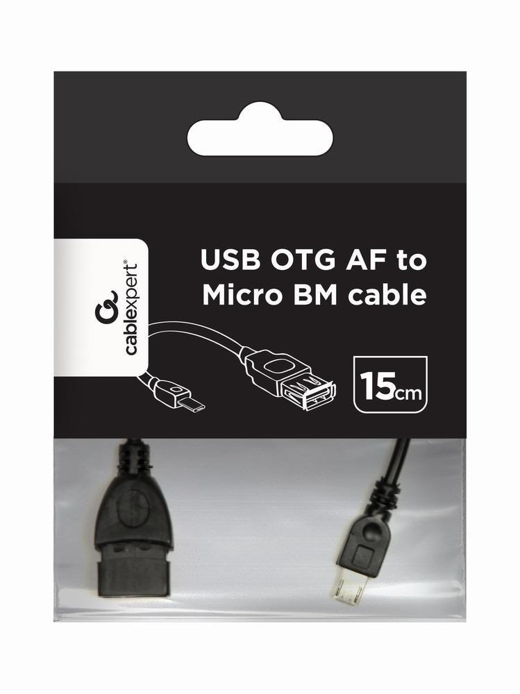 Gembird OTG-kaabel A-OTG-AFBM-03, USB A – Micro-USB, 15 cm, must