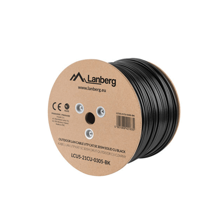 Lanberg | Cable Cat.5E UTP 305M Solid Outdoor CU Black Fluke Passed | LCU5-21CU-0305-BK