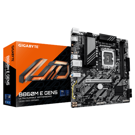 Gigabyte B860M E GEN5 | Processor family Intel | Processor socket LGA1851 | DDR5 | Number of SATA connectors 4 | Supported hard disk drive interfaces SATA, M.2