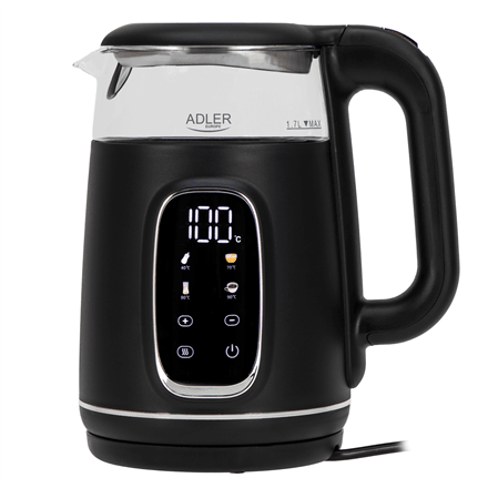 Adler AD 1305 elektriline veekeetja 1,7 L, LED-ekraan, must/hõbe