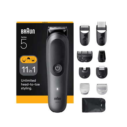 Braun 11-in-1 Grooming Kit | All-in-One Kit Series 5 AIO5560 | Cordless | Number of length steps 14 | Grey/Black