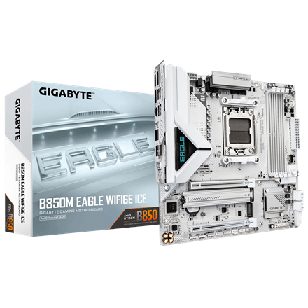 Gigabyte B850M EAGLE WF6E ICE | Processor family AMD | Processor socket AM5 | DDR5 | Supported hard disk drive interfaces SATA, M.2 | Number of SATA connectors 4