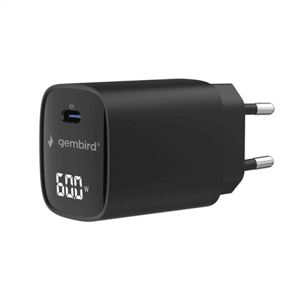 Gembird 60W USB Type-C kiirlaadija LCD-ekraaniga, must