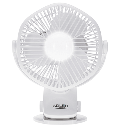 Adler Rechargeable fan with clip | AD 7335 | Table Fan | 6 W | Diameter 12.7 cm | Number of speeds 3 | Oscillation | White