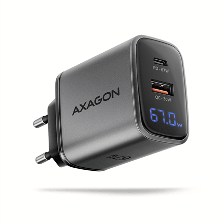 Сетевое зарядное устройство AXAGON ACU-PQ67D, 67 Вт, USB-A + USB-C