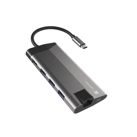 Многопортовый адаптер USB-C Natec NMP-1690, HDMI 4K, RJ45, SD, серый