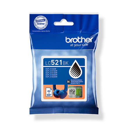 Brother LC521BK tindikassett, must, 500 lk