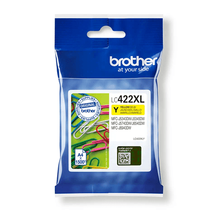 Brother LC422XLY tindikassett, kollane, 1500 lk