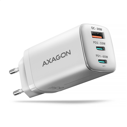 Laadija AXAGON ACU-DPQ65W, GaN, 65 W, 3 porti, valge