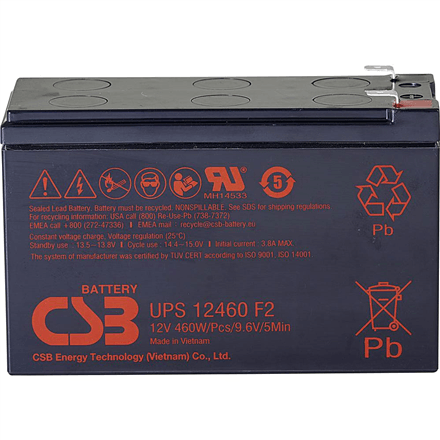 CSB Battery UPS12460F2 12V 9Ah AGM Battery, 460 W
