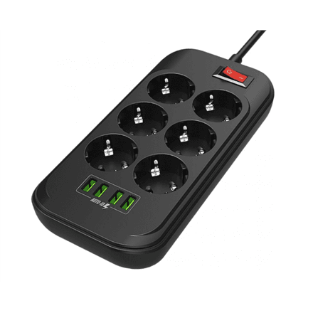 Удлинитель ColorWay CW-CHE64B, 6 розеток, 4 × USB, 2 м, чёрный