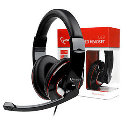 Gembird MHS-U-001 USB Headphones with Microphone, Glossy Black