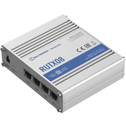 Teltonika | Industrial Router | RUTX08 | No Wi-Fi | 10/100/1000 Mbit/s | Ethernet LAN (RJ-45) ports 4 | Mesh Support No | MU-MiMO No | No mobile broadband | 1 | 24 month(s)