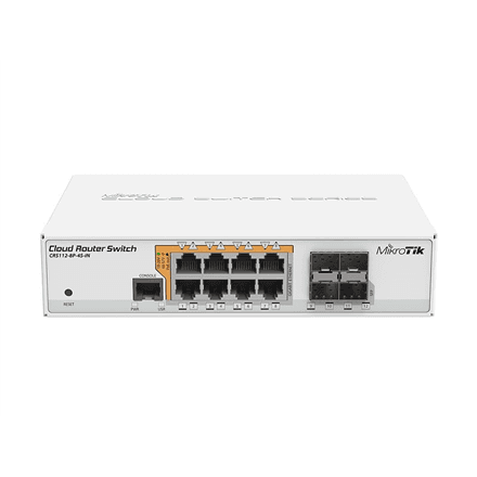 MikroTik CRS112-8P-4S-IN PoE switch, 8 gigabitiporti ja 4× SFP