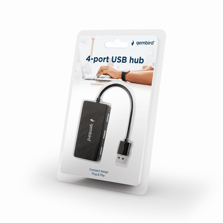 Gembird UHB-U2P4-04 4-Port USB Hub, Black, 0.15 m Cable