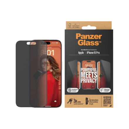 PanzerGlass iPhone 15 Pro Glass Screen Protector, Black Ultra-Wide Fit