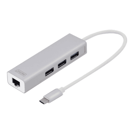 USB-C jagaja Digitus DA-70255, 3 porti + Gigabit Ethernet