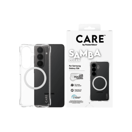 CARE by PanzerGlass Samba Case Transparent w. White Qi Samsung New Galaxy S26 | PanzerGlass