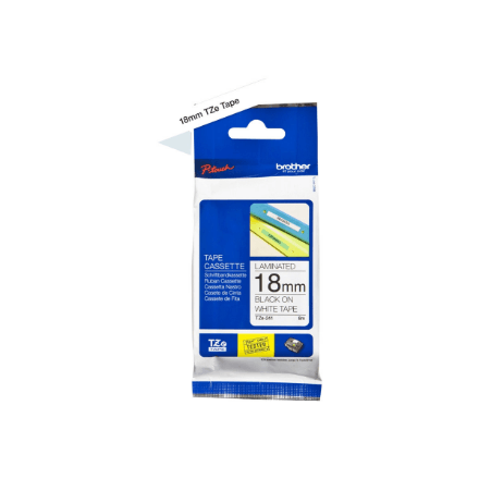 Brother TZe-241 lamineeritud lint, 18 mm, must kiri valgel, 8 m