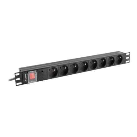 Lanberg PDU-08E-0200-BK 19" 1U Rack PDU, 8 French Outlets, 16A