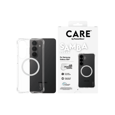CARE by PanzerGlass Samba Case Transparent w. White Qi Samsung New Galaxy S26 Plus | PanzerGlass