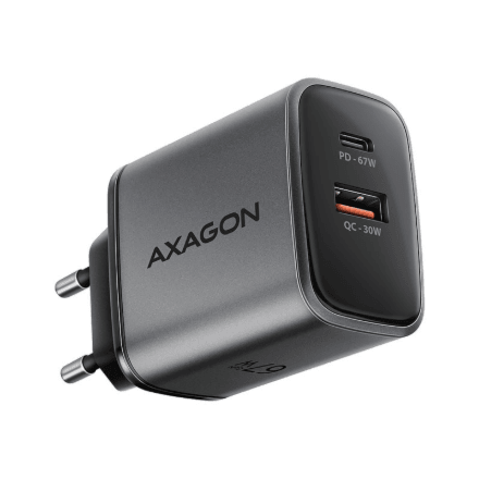 AXAGON Wall charger 67W, 2x port (USB-A + USB-C) PD3.0/PPS/QC4+/SFC 2.0/Apple | ACU-PQ67