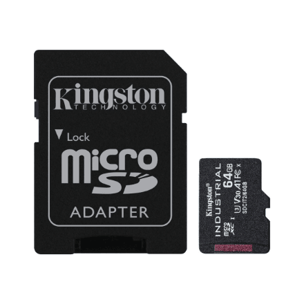 MicroSD-mälukaart Kingston Industrial, 64 GB, SD-adapteriga