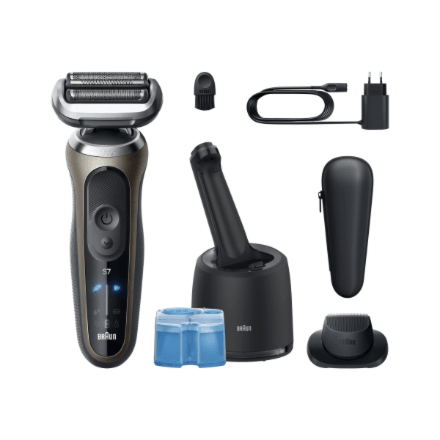 Braun Series 7 72-C7200cc electric shaver, with charging stand, black/gold