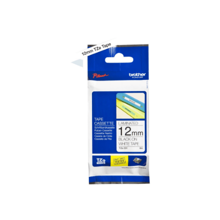 Brother TZ-231 Laminated Tape, Black on White, 1.2 cm x 8 m
