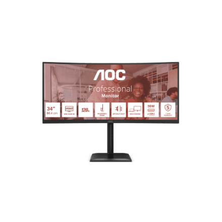 AOC CU34E4CV 34" VA 3440 x 1440 dokkimiskuvar, USB-C 90 W ja LAN