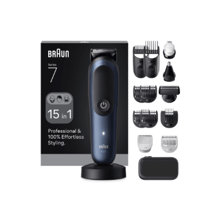 Braun Hair Trimmer | All-in-One Series 7 AIO7580 | Cordless | Wet & Dry | Number of length steps 14 | Blue/Black