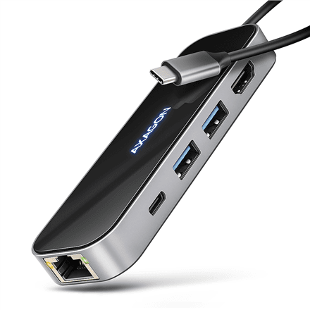 USB-C jagaja Axagon HMC-6GLN GLASS, 6 in 1, 5 Gbit/s
