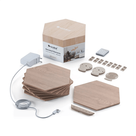 Nanoleaf | Elements Wood Look Hexagons Starter Kit (7 panels) | Cool White + Warm White