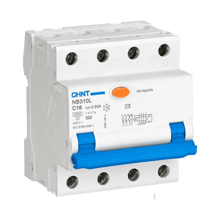 Rikkevoolukaitselüliti Chint NB310L/3N (RCBO), 3P+N, C32, 30 mA, A-tüüp, 6 kA