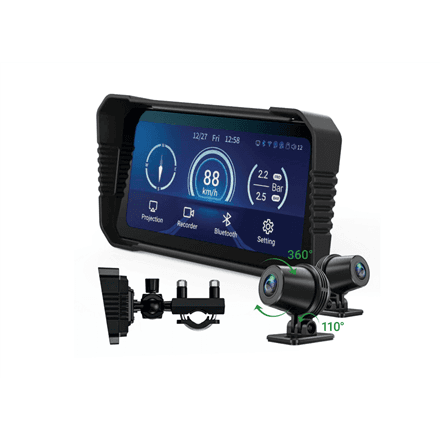 Mootorratta nutiekraan Navitel MS850 Dual, CarPlay, Android Auto, kaks kaamerat