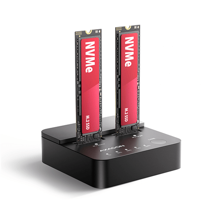 AXAGON | USB-C 20Gbps docking station for 2× M.2 NVMe SSD with disk cloning function without PC | ADSA-M2C22L